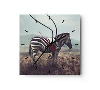 Horloge murale en verre 40x40cm Silencieuse zèbre animal prairie Wall Clock