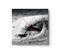 Horloge murale en verre 40x40cm Vague Dessin Noir Et Blanc Wall Clock