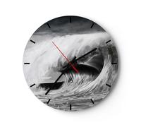 Horloge murale en verre 40x40cm Vague Dessin Noir Et Blanc Wall Clock
