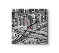 Horloge murale en verre 40x40cm Ville Gratte-ciel Autoroute Wall Clock