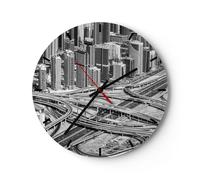 Horloge murale en verre 40x40cm Ville Gratte-ciel Autoroute Wall Clock