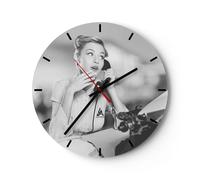 Horloge murale en verre 40x40cm Vintage Noir Et Blanc Téléphoner Wall Clock