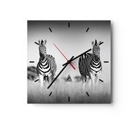 Horloge murale en verre 40x40cm Zèbres Photographie Noir Et Blanc Wall Clock