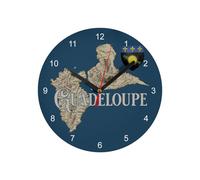Horloge Murale en Verre - Guadeloupe 971 Département Ile Carte Ancienne Rare - Diamètre 20 cm - Bleu