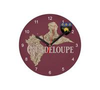 Horloge Murale en Verre - Guadeloupe 971 Département Ile Carte Ancienne Rare - Diamètre 20 cm - Rouge