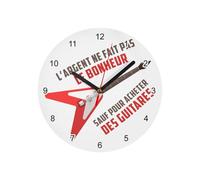 Horloge Murale en Verre - Guitare Electrique - l'argent ne Fait Pas Le Bonheur - Diamètre 20 cm - Blanc
