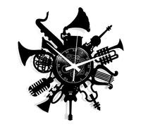 Horloge Murale en Vinyle Cadeau Fait Main Décorations Pour la Maison Home Office Guitare Batterie Clavier Notes Instruments Musicaux Jazz Rock