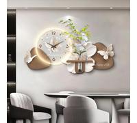 Horloge murale florale avec lumière LED, mouvement à quartz silencieux, motif papillon, horloge décorative à suspendre pour salon, chambre, bureau