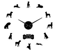 Horloge murale géante 3D à faire soi-même en acrylique avec longues aiguilles pour animal domestique (noir, 68,6 cm)