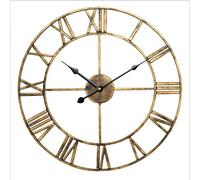 Horloge Murale géante à Grands Chiffres Romains, Cadran Ouvert en métal, Grande Horloge Murale d'extérieur pour Jardin, Horloge Murale en Fer Rouge cuivré - 50 cm, Vintage doré, décoration 60 cm