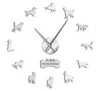 Horloge murale géante irlandaise à monter soi-même, sans cadre, horloge murale rouge, décoration murale pour animaux de compagnie (argent, 94 cm)