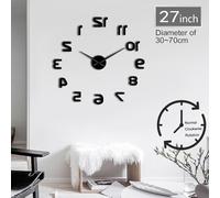 Horloge murale géante moderne à grands chiffres inversés à faire soi-même - Effet miroir 3D - Décoration murale - Noir - 68,6 cm