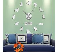 Horloge murale géante West Highland White Terrier DIY Effet miroir Art mural Chien I Love My Westie Horloge murale à longues aiguilles