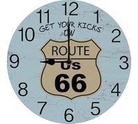 Horloge murale « Get Your Kicks on Route 66 » - Cadeau souvenir pour homme, garage, chambre à coucher, 25 x 25 cm, fonctionne à piles, mouvement silencieux, 25 x 25 cm, décoration de salle sans