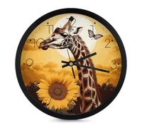Horloge murale girafe et tournesol à piles silencieuse analogique moderne ronde décorative pour salon, salle de bain, cuisine, salle de classe, chambre à coucher, bureau, 25,4 cm, noir