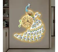 Horloge Murale Grand Format Paon, silencieuse, à Piles, avec Plumes 3D créatives et LED, Facile à Lire, Cadre décoratif en métal, idéale pour Le Salon, Le Bureau ou la Maison.