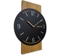 Horloge murale grande géométrique 40cm sans bruit de tic-tac bois imitation bois salon chambre adolescent (chêne/noir)