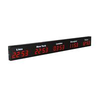 Horloge Murale, Grande Horloge numérique LED, Fuseau horaire 3/4/5, Horloge Murale, Fuseau horaire Urbain, hôtels, multinationales, 5City-Rouge