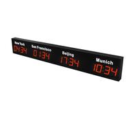 Horloge Murale, Grande Horloge numérique LED, Fuseau horaire 3/4/5 Villes, Horloge Murale, boîtier Tout Aluminium, pour hôtel, 4City-Re
