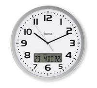 Hama Horloge Murale DCF Moorea (Pendule Murale avec Affichage Digital de la Date et de la Température, Montre de Cuisine Ø 30 cm, Idéale Entrée, Salon, Cuisine, Atelier ou Salle d'attente) Argent