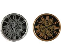 Horloge murale home esprit noir or métal argenté verre 25 x 6,3 x 25 cm (2 pièces)