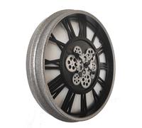 Horloge murale, horloge de cuisine, chiffres romains, argentée, engrenages mobiles, diamètre 50,8 cm