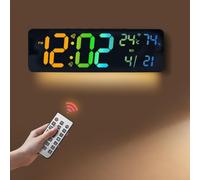 Horloge murale intelligente RVB, horloge numérique LED avec capteur de lumière, affichage du calendrier, réveil électronique pour décoration de chambre à coucher (A)