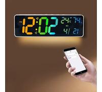 Horloge murale intelligente RVB, horloge numérique LED avec capteur de lumière, affichage du calendrier, réveil électronique pour décoration de chambre à coucher (C)