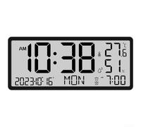 Horloge murale LCD, 34 x 15 x 3 cm, réveil numérique moderne avec thermomètre et affichage des phases de lune, fonctionne à piles, design minimaliste rectangulaire pour le salon ou le bureau