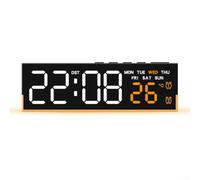 Horloge murale LCD avec gradation automatique et veilleuse (C) | Affichage de la date, du jour, de l'heure, de la température ; capteur de gradation automatique ; lumière ambiante à fond