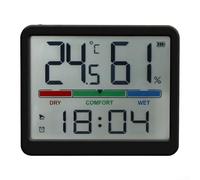 Horloge murale LCD offrant des lectures continues de la température et de l'humidité pour la maison ou l'espace de travail (noir)