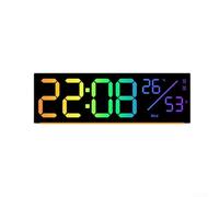 Horloge murale LED à changement de couleur : multifonction avec date, température et double alarme. (Noir)