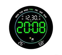 Horloge murale LED à grand écran, prévisions météo, éclairage d'ambiance coloré, affichage de la température intérieure, affichage de l'humidité, compte à rebours moderne décoratif ABS (vert)