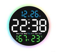 Horloge murale LED à télécommande avec calendrier et température, pour la décoration de la maison, dispose d'une fonction de mémoire et d'un contrôle intelligent de la luminosité (trois lumières
