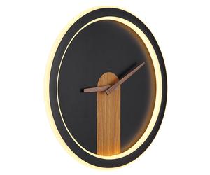 Horloge murale LED aspect bois Applique murale avec horloge Horloge murale analogique avec éclairage, rétroéclairage, 20W 825Lm blanc chaud, DxH 31 x 5,5 cm