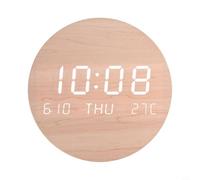 Horloge murale LED avec date et jour de la semaine, affichage numérique de la température, réveil silencieux pour chambre à coucher, horloge murale numérique en bois, design compact pour le salon