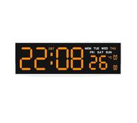 Horloge murale LED avec grand affichage numérique avec température, date, jour, alarme et luminosité personnalisable pour une utilisation améliorée à la maison ou au bureau (H)