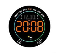 Horloge murale LED avec prévision météo, température intérieure, affichage de l'humidité, 8 couleurs, lumière ambiante, 3 modes dynamiques, 10 niveaux de luminosité, manuel automatique (orange)