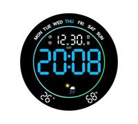 Horloge murale LED avec prévisions météo, station numérique de température et d'humidité, compte à rebours pour cuisine, entraînement, grand écran, lumière ambiante (bleu)