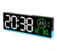 Horloge murale LED double alarme affichage lumineux | Construction en plastique, affiche l'heure et la date de la température, lueur nocturne douce, ajustement de décoration