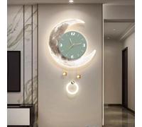 Horloge Murale LED en Forme de Lune, Horloge décorative 3D de Luxe avec télécommande, Horloge Murale câblée pour Salon, entrée, Couloir, Chambre, Verte