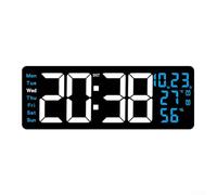 Horloge murale LED grand écran 40,6 cm Télécommande numérique 10 niveaux de luminosité automatique Double alarme Mémoire Minuteur pour salon, bureau, cuisine, verre plastique (bleu)