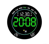Horloge murale LED grand écran, prévisions météorologiques, affichage de la température intérieure et de l'humidité, 8 modes de couleur, 3 effets dynamiques, compte à rebours, manuel automatique (vert