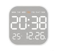 Horloge murale LED multifonction avec cadran carré en métal brossé, alarme, date, température, humidité et affichage de la semaine, gradation automatique, électronique de 18,5 cm pour bureau à