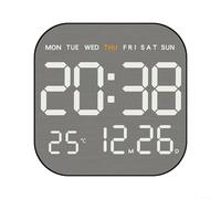 Horloge murale LED multifonction avec cadran carré en métal brossé, alarme, date, température, humidité et affichage de la semaine, gradation automatique, 18,5 cm électronique pour bureau à domicile