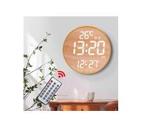 Horloge Murale LED Télécommande Alarme Multifonction Bambou ABS 11.6 pouces