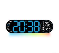 Horloge murale LED télécommandée qui affiche l'heure, la date et la température ; parfaitement adaptée à tout environnement de vie (bleu)