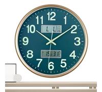 Horloge murale lumineuse - Horloge ronde silencieuse, horloge murale de 38 cm | Avec affichage de la date du calendrier et de la température Fonctions d'éclairage Horloges pour chambre à coucher