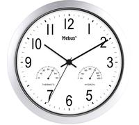 Mebus Horloge murale 06992 à quartz avec thermomètre et hygromètre Ø 25,5 cm, argent