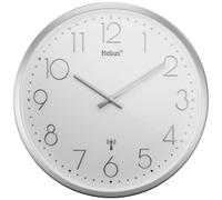 Mebus Horloge murale TinyTime – Radio-pilotée, sans tic-tac, Ø 25 cm, cadran blanc, boîtier argenté